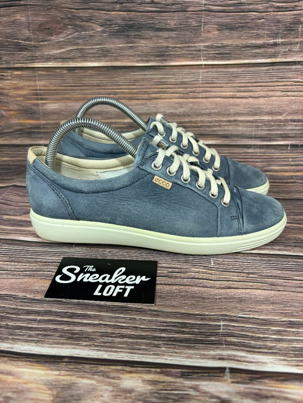 Ecco Women's Soft 7 Low Slate Blue Leather Casual Lace‎ Up Shoes Size 8
